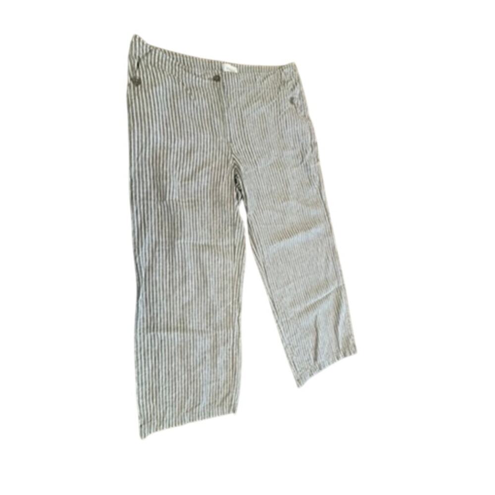 "CHICOS" 100% Linen Tan/White Striped Wide Leg Pants SZ L/14 (2.5) Summer Beachy